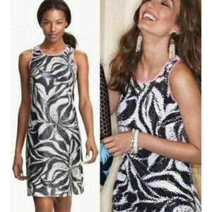 Lilly Pulitzer Courtin Sneak A Peek Black White Sequin Shift Dress 4 $268